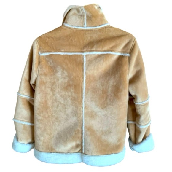 LANDSEND Womens Petite Faux Sheepskin Shearling Warm Winter Fleece Moto Jacket - Picture 10 of 11